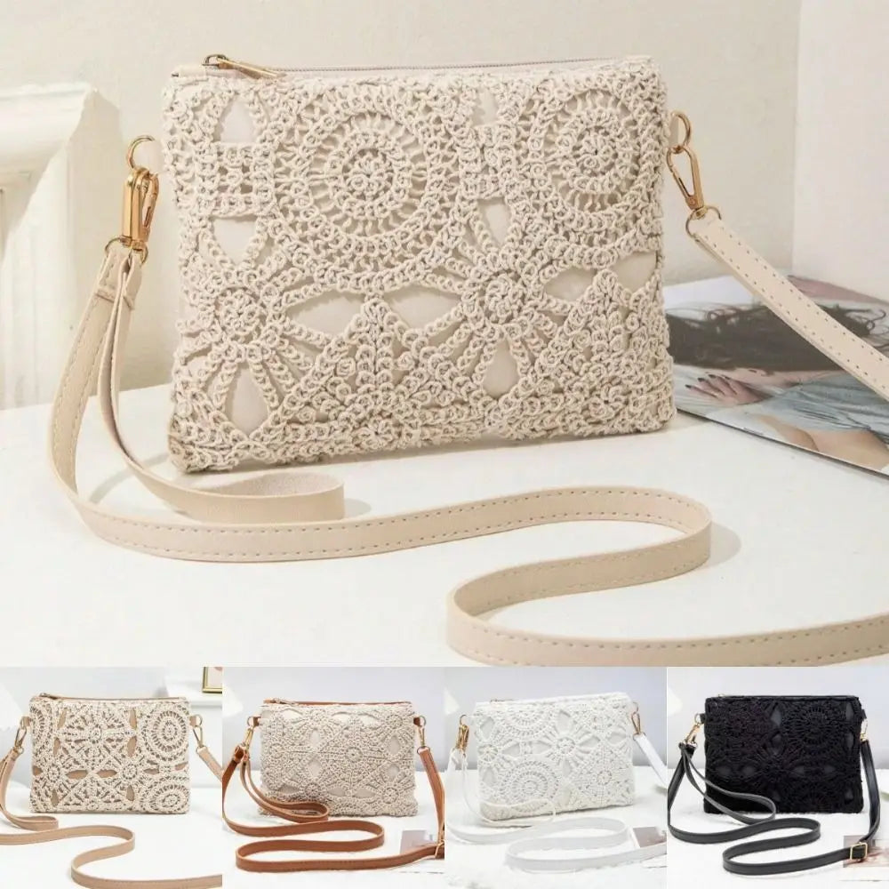 Bohemian Hollow Woven PU Leather Crossbody Shoulder Bag