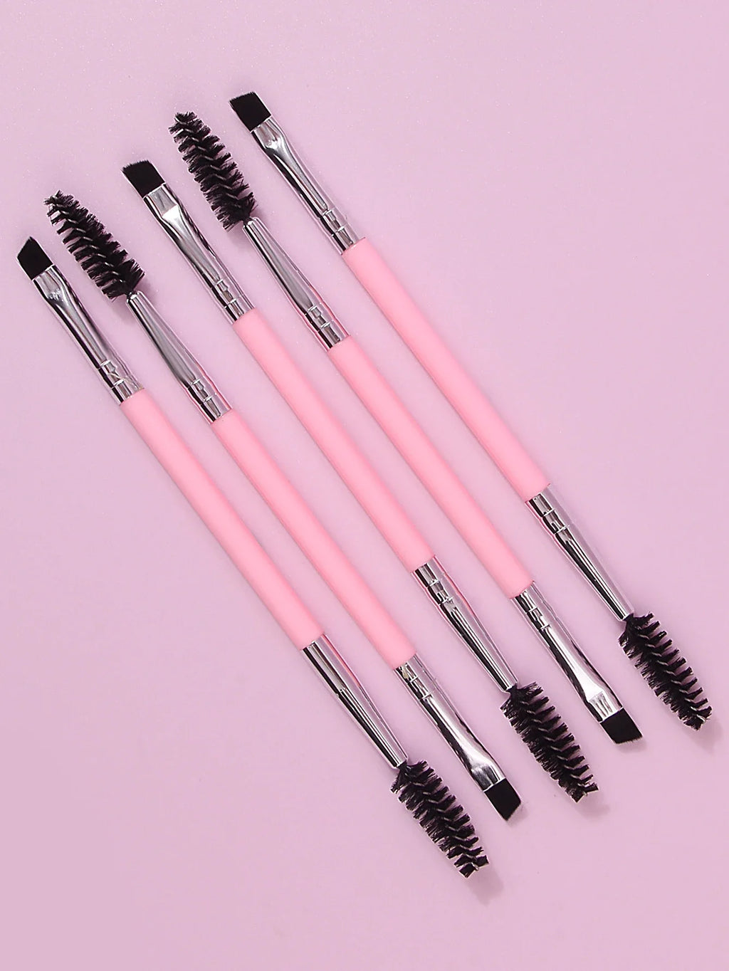 5PCS Pink Double-Ended Mascara & Eyebrow Brush Set