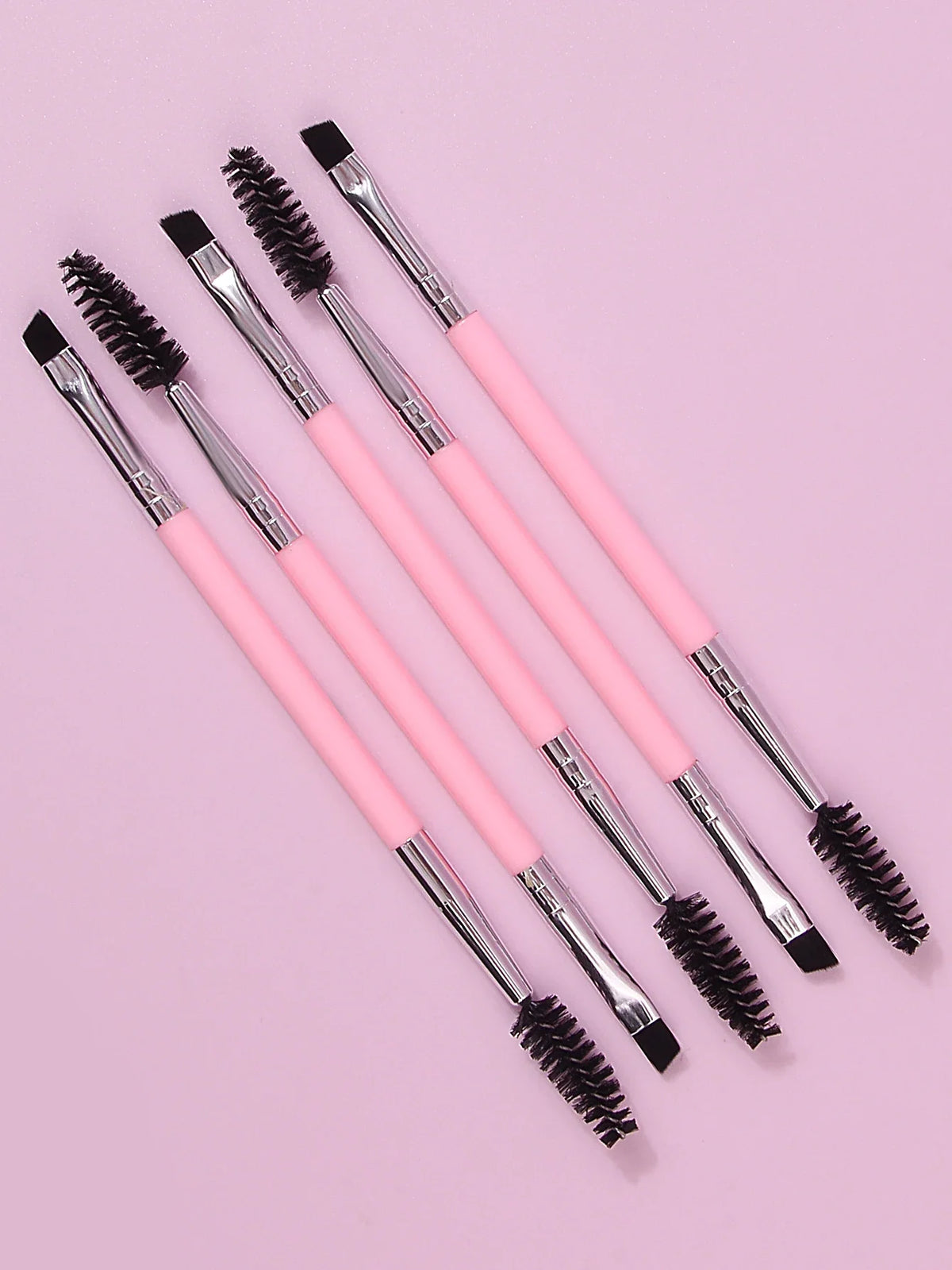 5PCS Pink Double-Ended Mascara & Eyebrow Brush Set