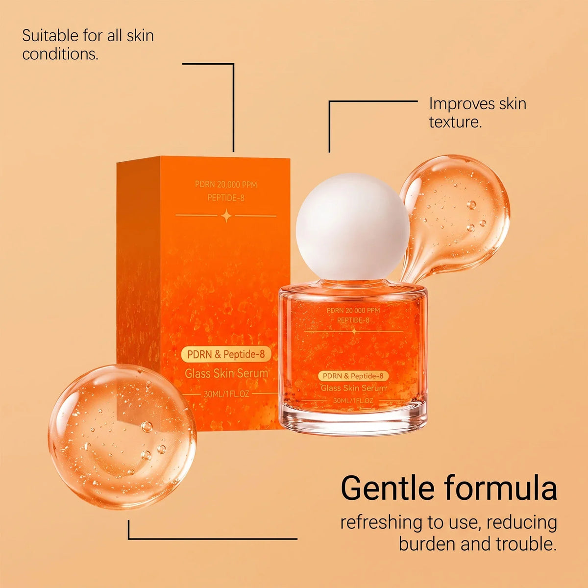 PDRN & Peptide-8 Glass Skin Serum | Shimmer Facial Essence
