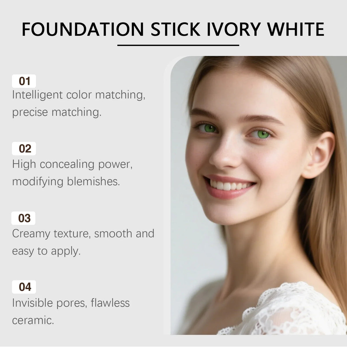 OceAura Color-Changing Foundation Stick – Ivory White Matte