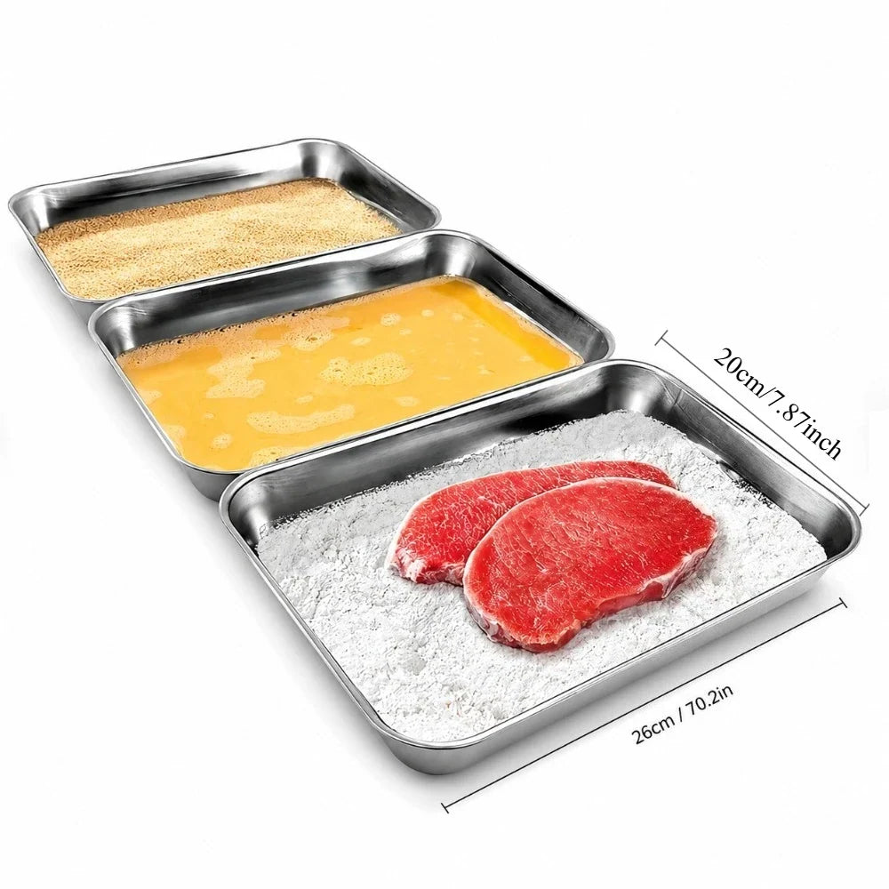 Stainless Steel Breading Pan Set – Food Prep & Marinating Trays