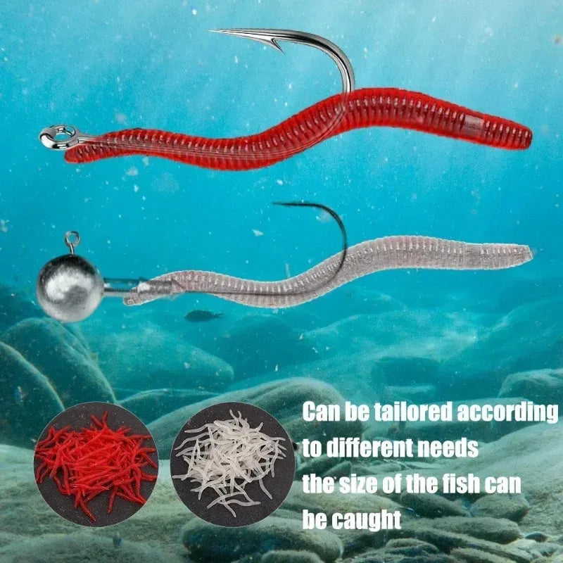 50pcs Silicone Worm Soft Fishing Bait 3.5cm Scented Lures