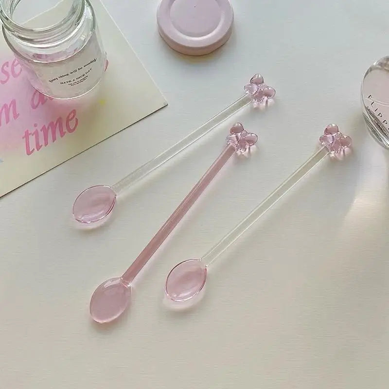 Pink Bow Glass Coffee Spoon – Long Handle Stirring Teaspoon