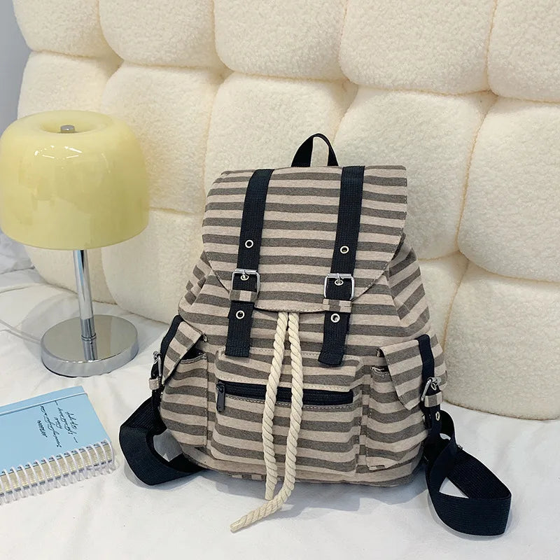 Korean Retro Plaid Canvas Backpack – Stylish & Large Capacity