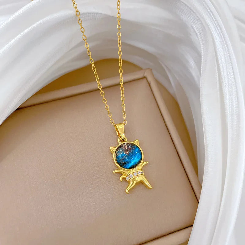 Starry Sky Pendant Necklace | Gold Stainless Steel Clavicle Chain