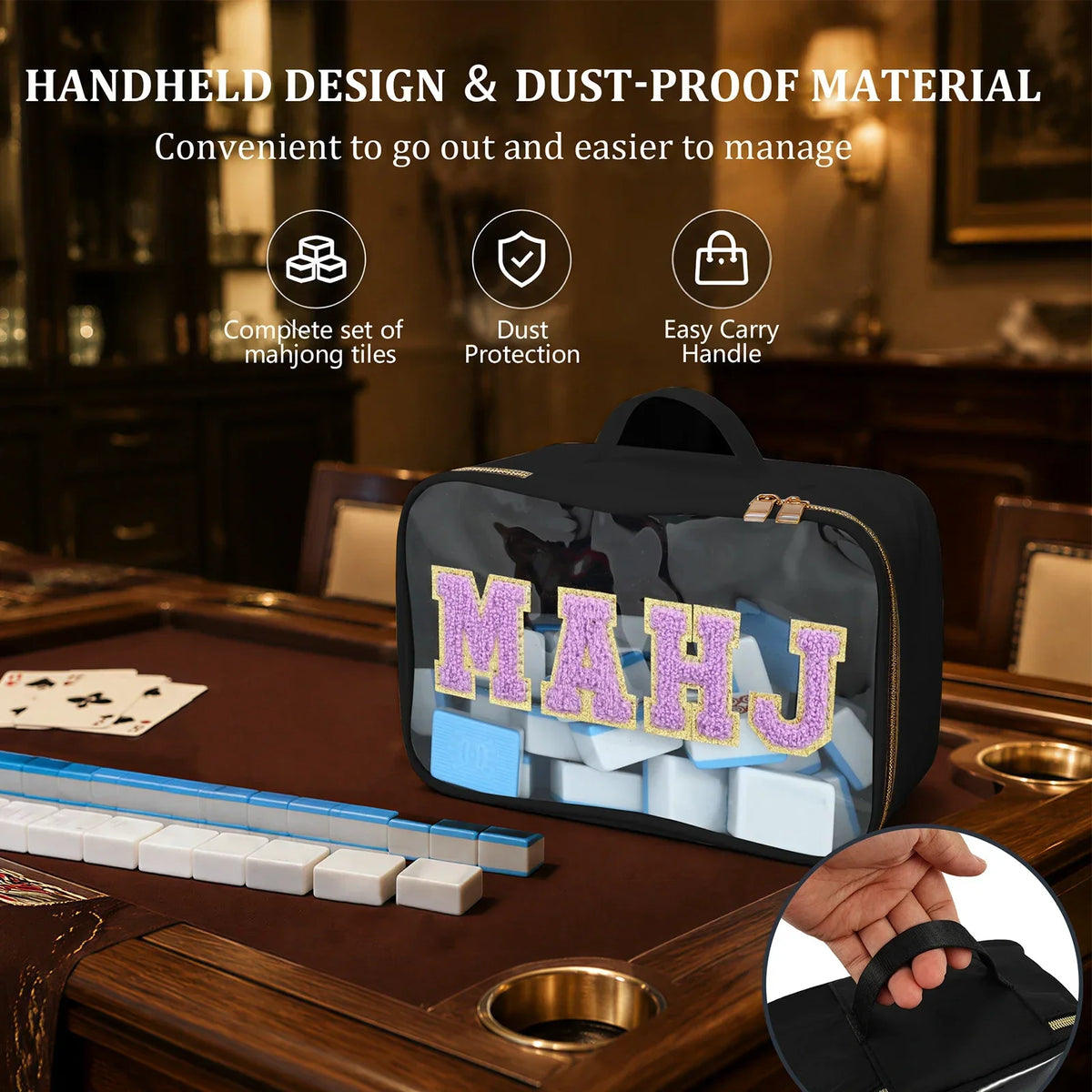 Mahjong Tile Storage Bag – PVC Carrying Case for 166 Tiles