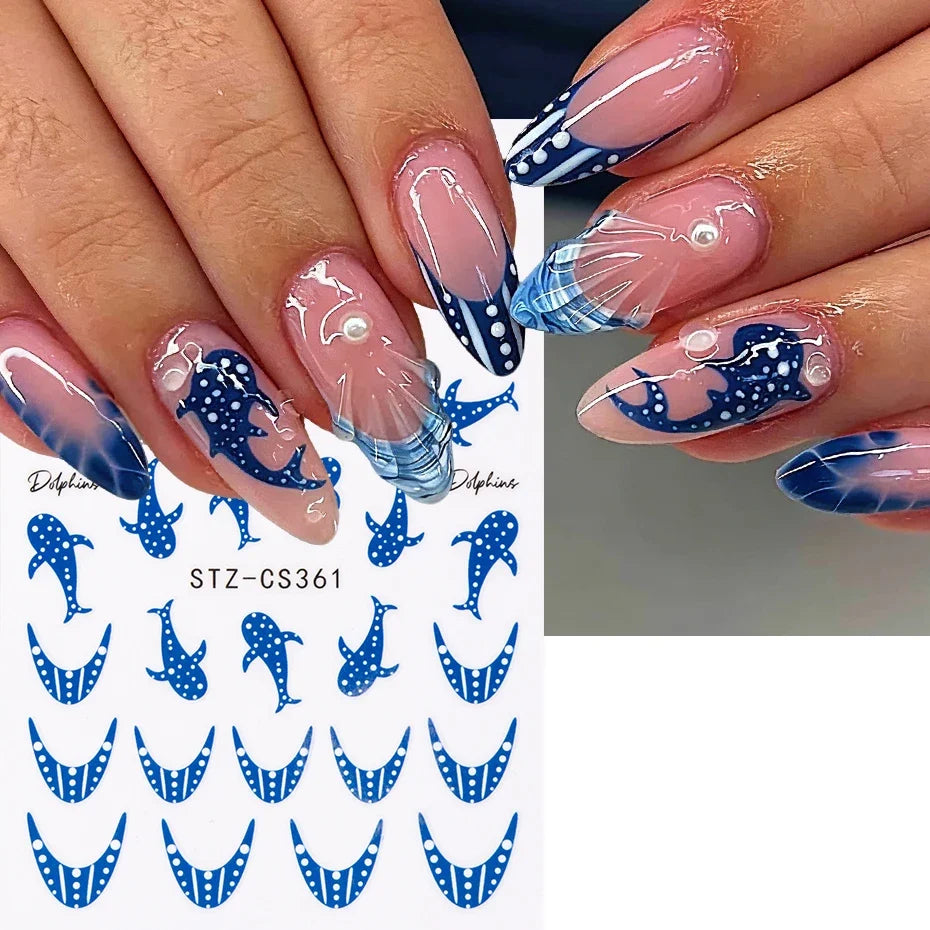Blue Ocean Nail Art Stickers – Whale & Starfish Decals 2pcs