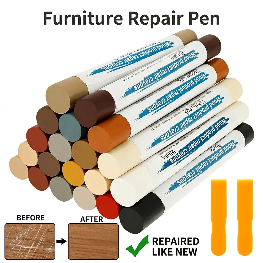 Wood Furniture Repair Pen & Filler Sticks – 18-Color Kit