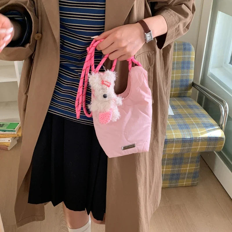 Women's Quilted Crossbody Phone Bag – Solid Mini Bucket Bag