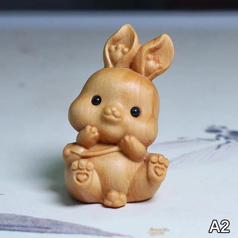 Wood Carved Easter Bunny Figurine – Cute Rabbit Ornament & Gift
