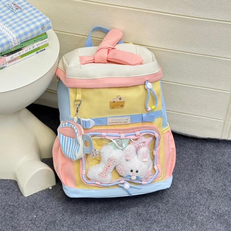 Girls Color-Block School Backpack – Large Capacity Kids Bag