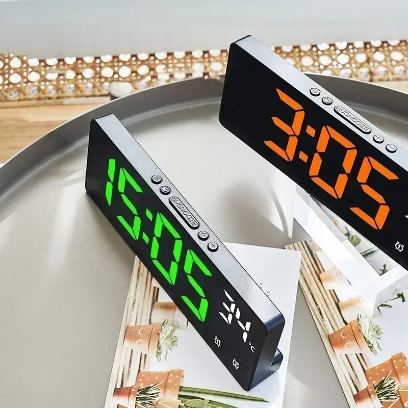 Voice Control LED Digital Alarm Clock – Dual Alarm & Temp