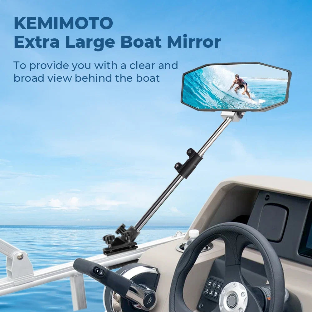 Boat Rear View Mirror 10.5"×4" 360° Telescoping Pole | Marine