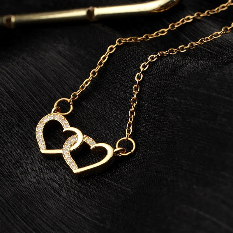 Women's Gold Heart Pendant Necklace | Cubic Zirconia