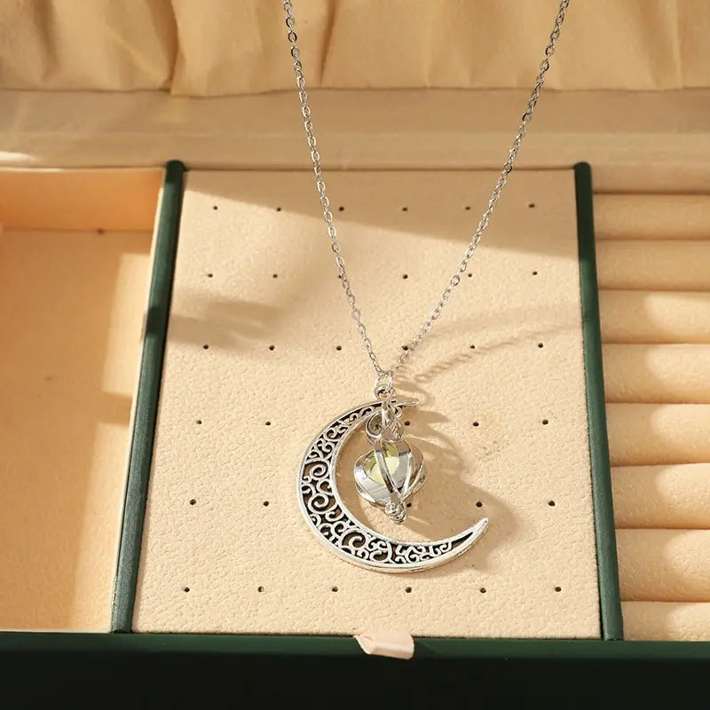 Silver-Tone Moon & Pumpkin Pendant Necklace | Light Luxury Style