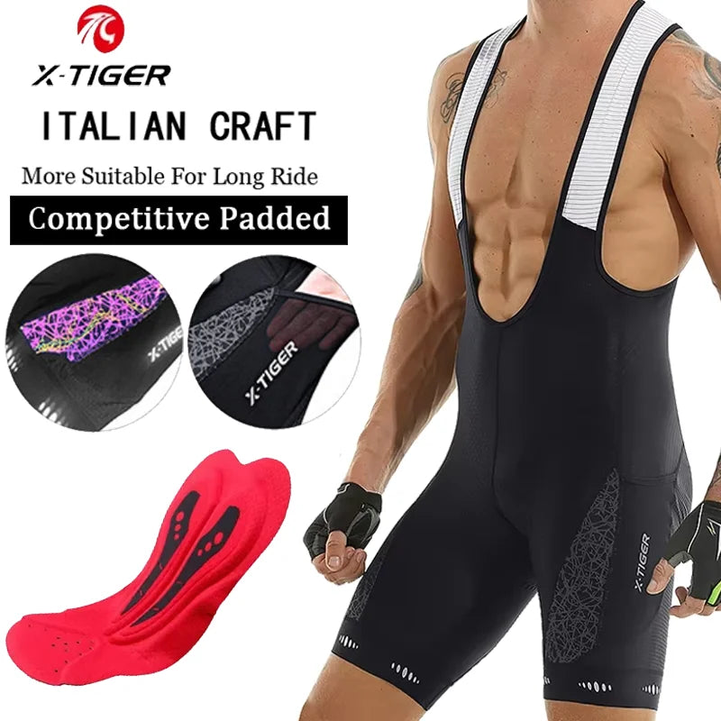 X-TIGER Men's 5D Padded Cycling Bib Shorts SPF 50+ MTB Road