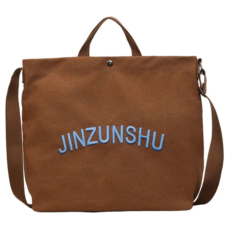 Women's Canvas Tote Bag Letter Embroidery Large Shoulder Bag