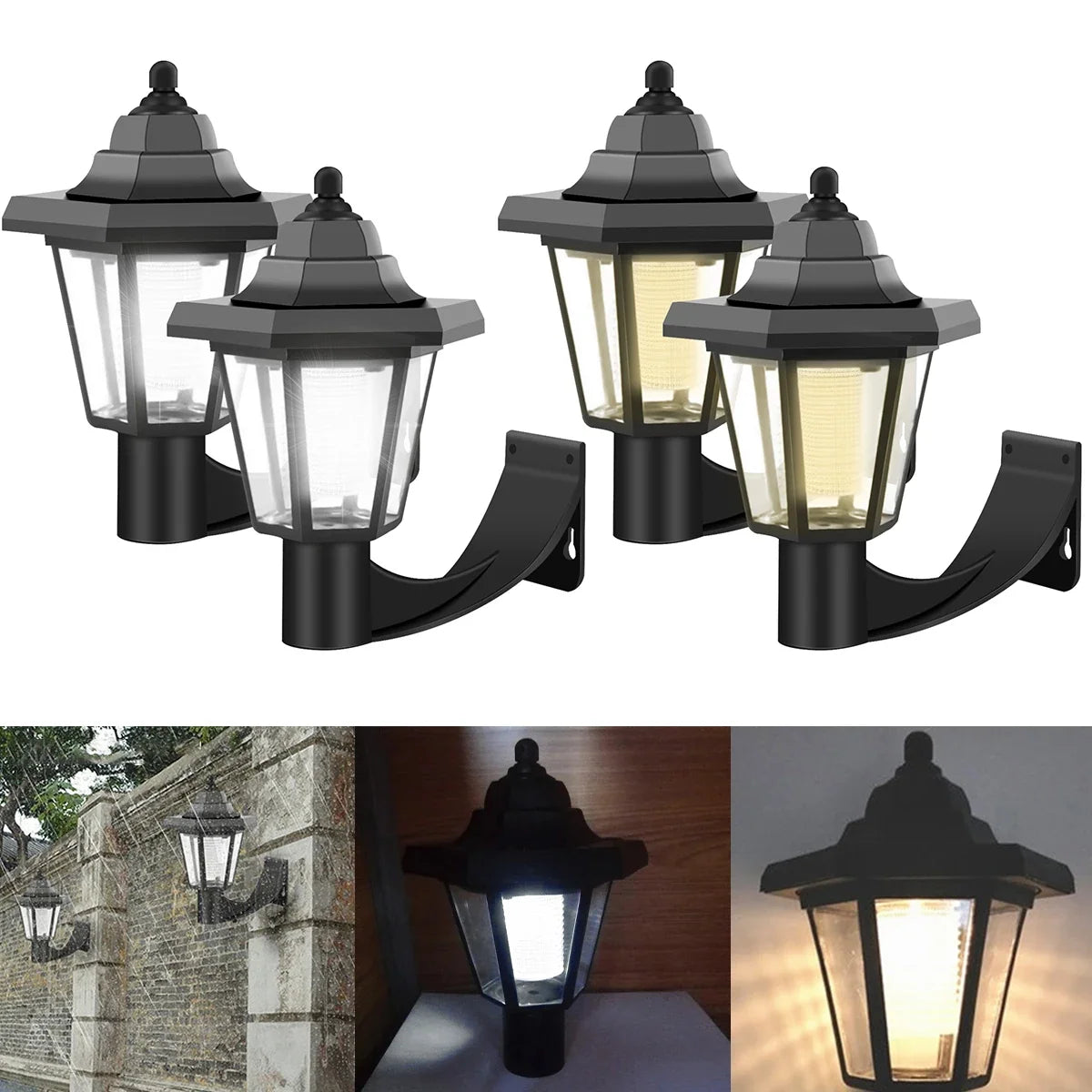 2Pcs Hexagonal Solar LED Wall Lantern – Waterproof Garden Light