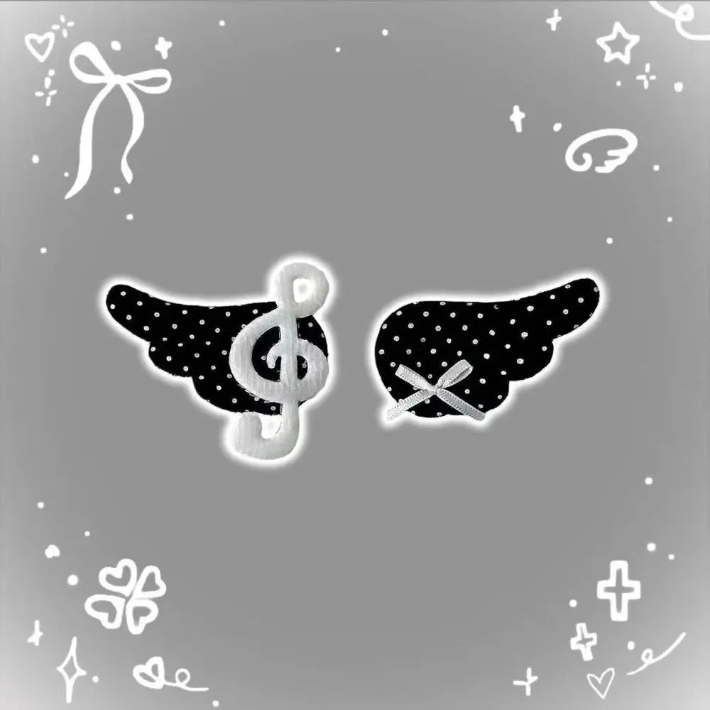 Musical Note Angel Wings Hair Clips – Black & White Barrettes