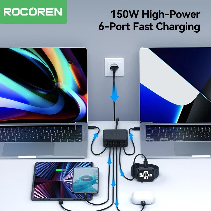 Rocoren 150W 6-Port USB-C Desktop Fast Charging Station