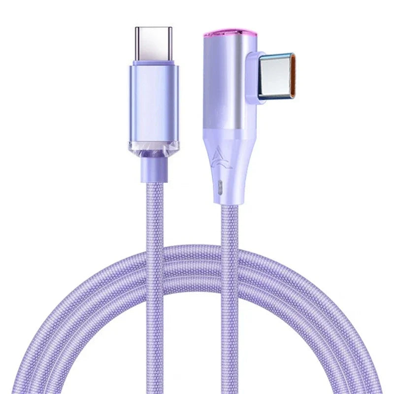 90° Elbow USB-C Cable 6A 120W Fast Charging – Nylon Braided