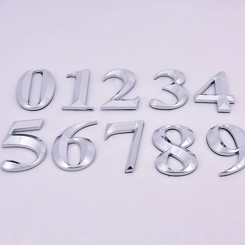 Self-Adhesive Chrome House Door Number Sign Sticker 7x4.5cm