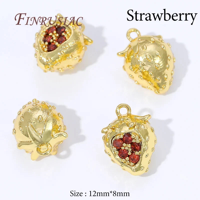 18K Gold Plated Mango & Strawberry Fruit Charms for DIY Jewelry