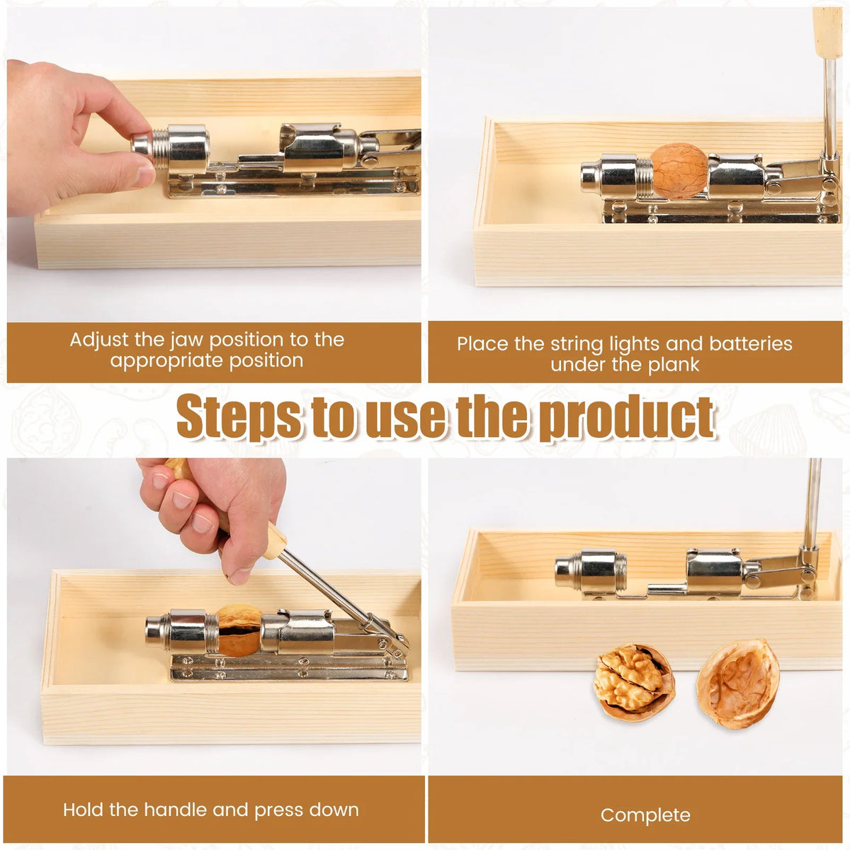 Pecan Nutcracker Stainless Steel & Wood Nut Cracker Tool