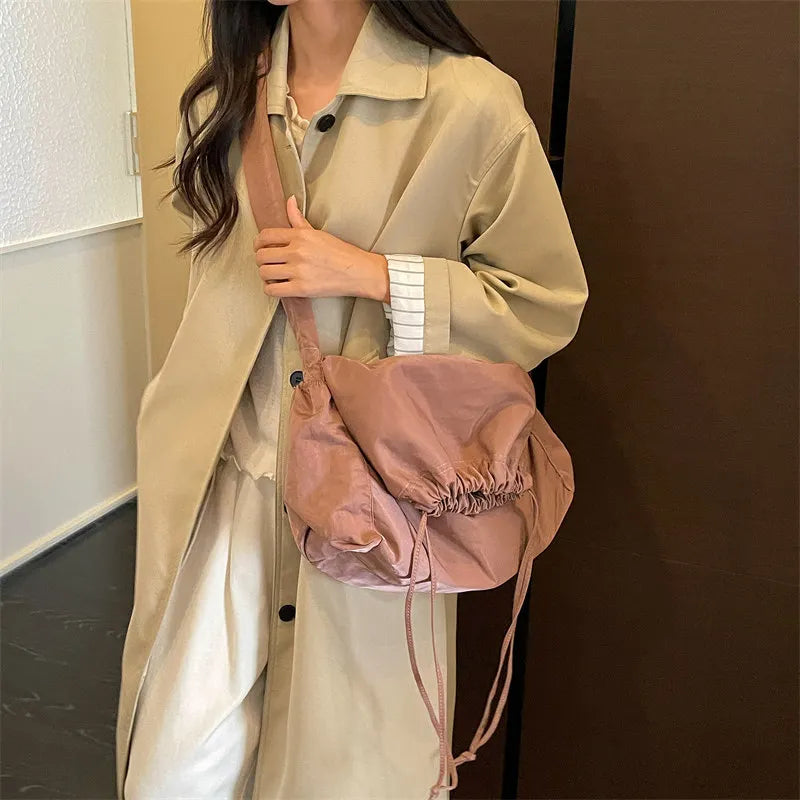 Women's Drawstring Crossbody Bucket Bag – Foldable & Spacious
