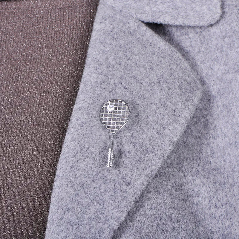 Badminton Racket Brooch – Copper Cubic Zirconia Lapel Pin