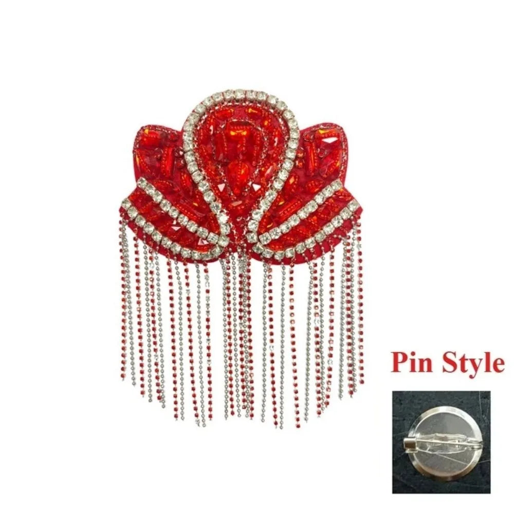 Rhinestone Tassel Epaulet – Sparkling Beaded Shoulder Patch