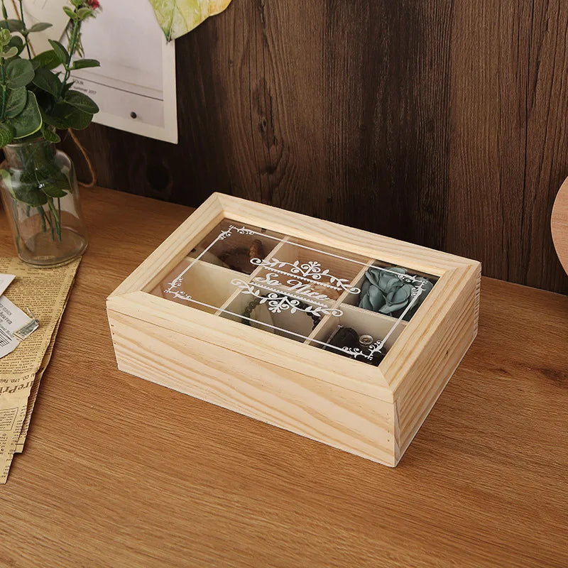 Solid Wood 6-Grid Desktop Organizer – Multi-Compartment Box