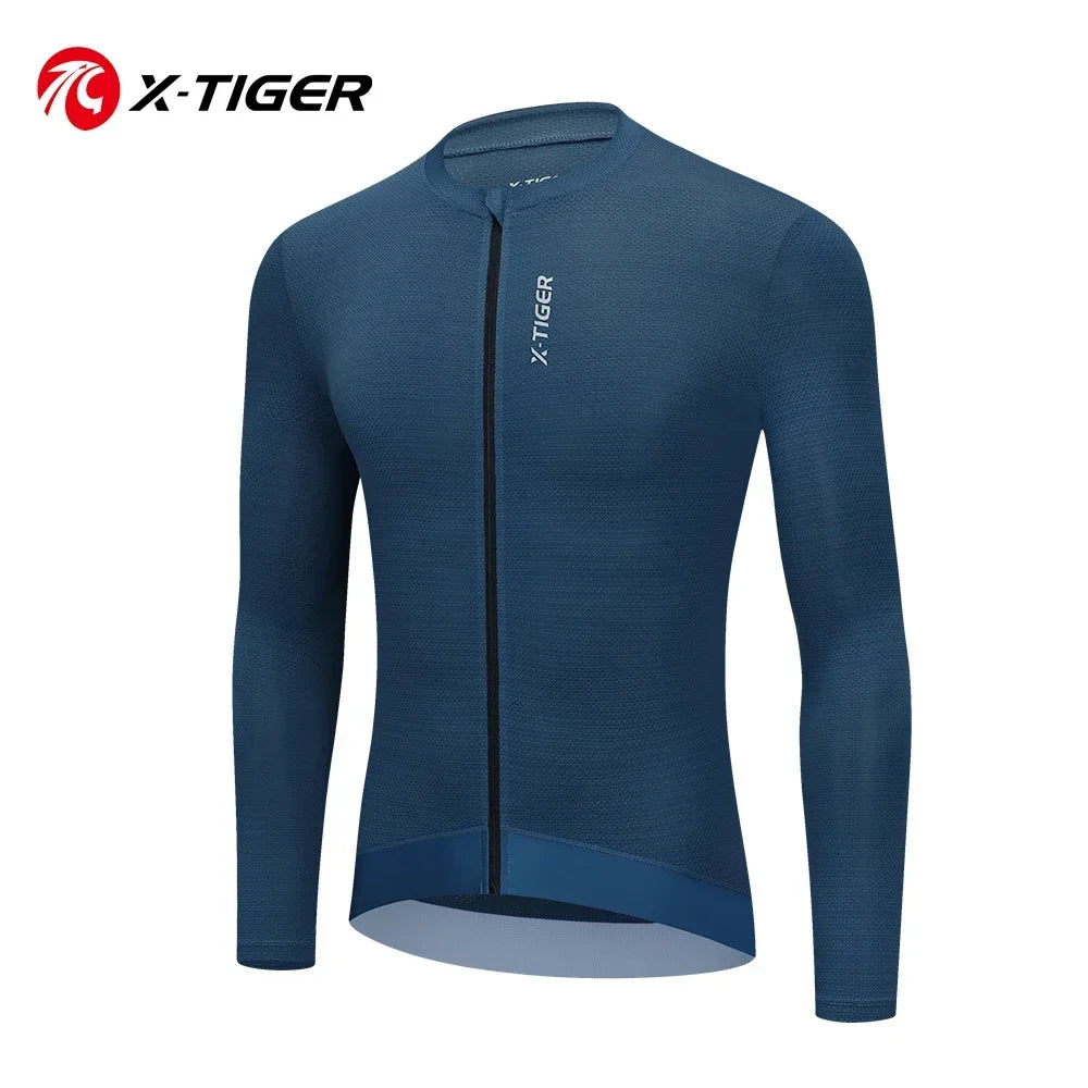 X-TIGER Men's Long Sleeve Cycling Jersey | MTB Zip Shirt