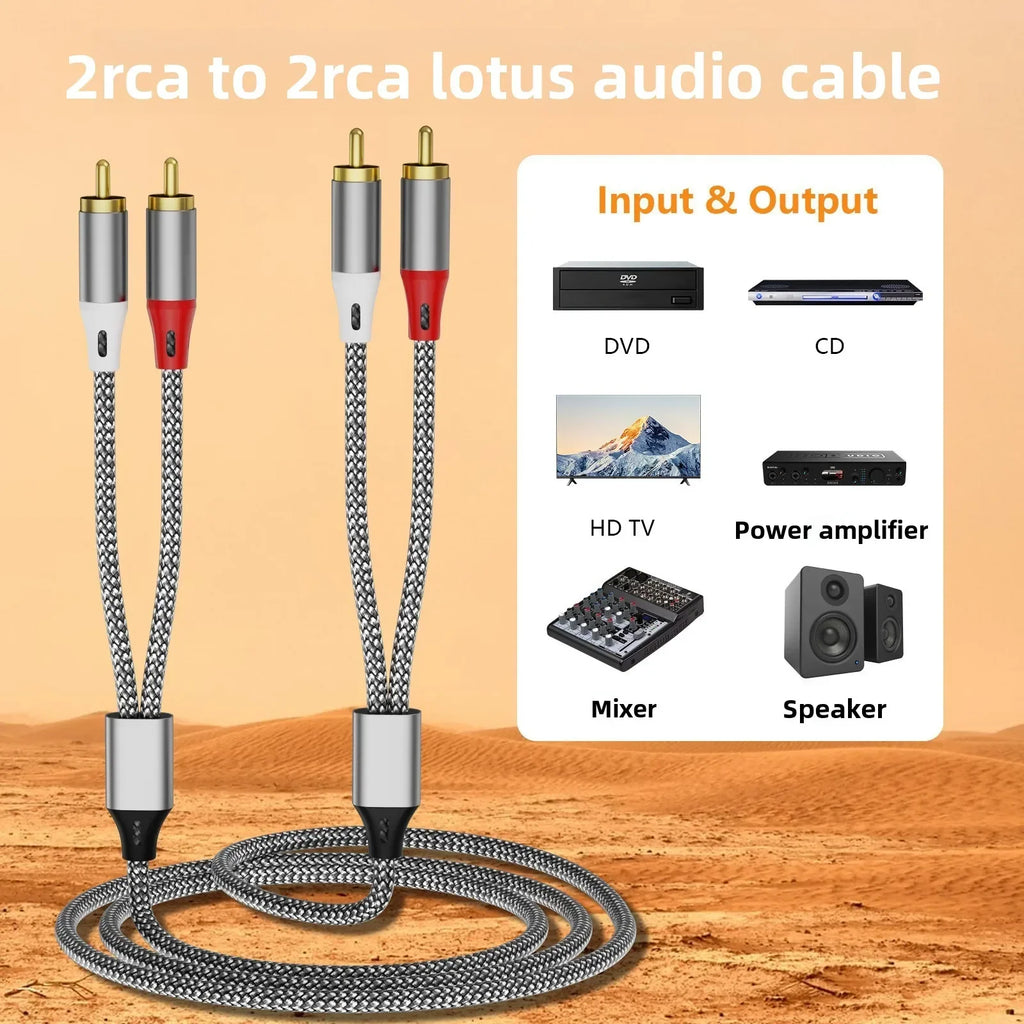 Double RCA Audio Cable – 2 Pairs for TV, Amplifier & Speaker