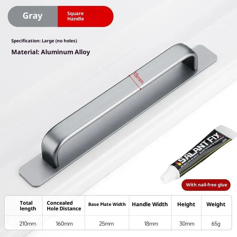 Drill-Free Aluminum Adhesive Door Handle for Sliding Doors & Drawers
