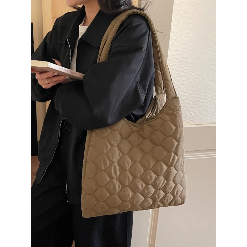 Nixie Quilted Tote Bag – Korean Style Large Shoulder Bag