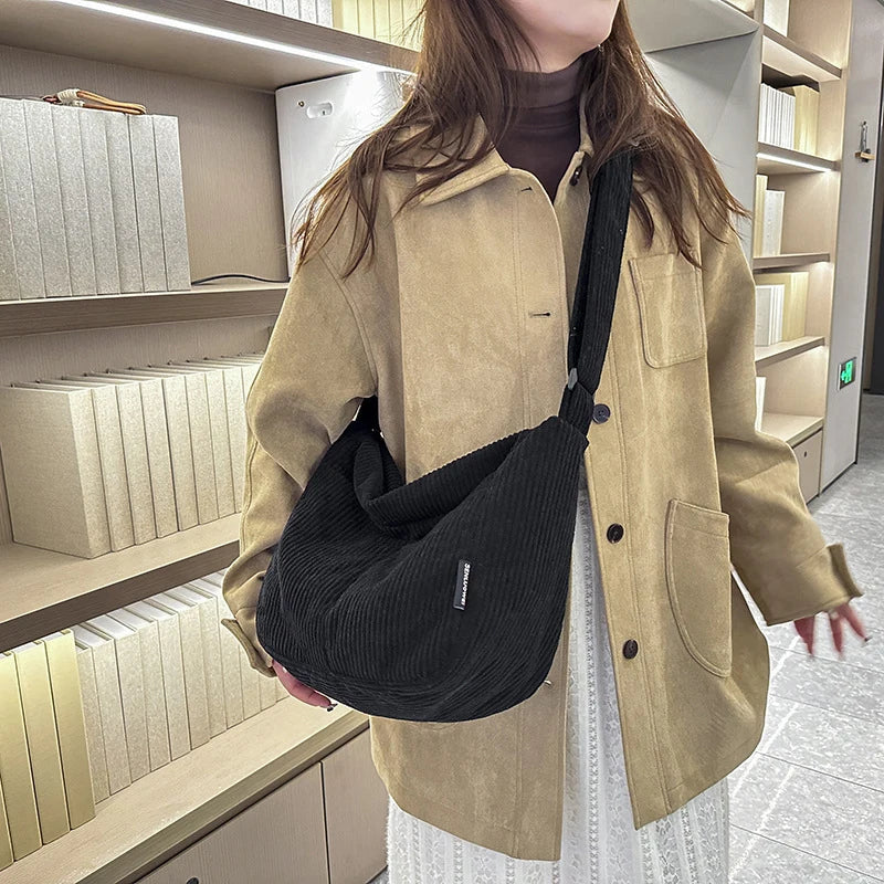 Japanese Corduroy Tote Bag – Large Shoulder & Crossbody Handbag