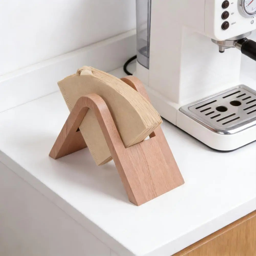 Solid Wood Coffee Filter Holder & Storage Rack Stand