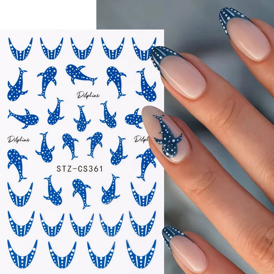 Blue Ocean Nail Art Stickers – Whale & Starfish Decals 2pcs