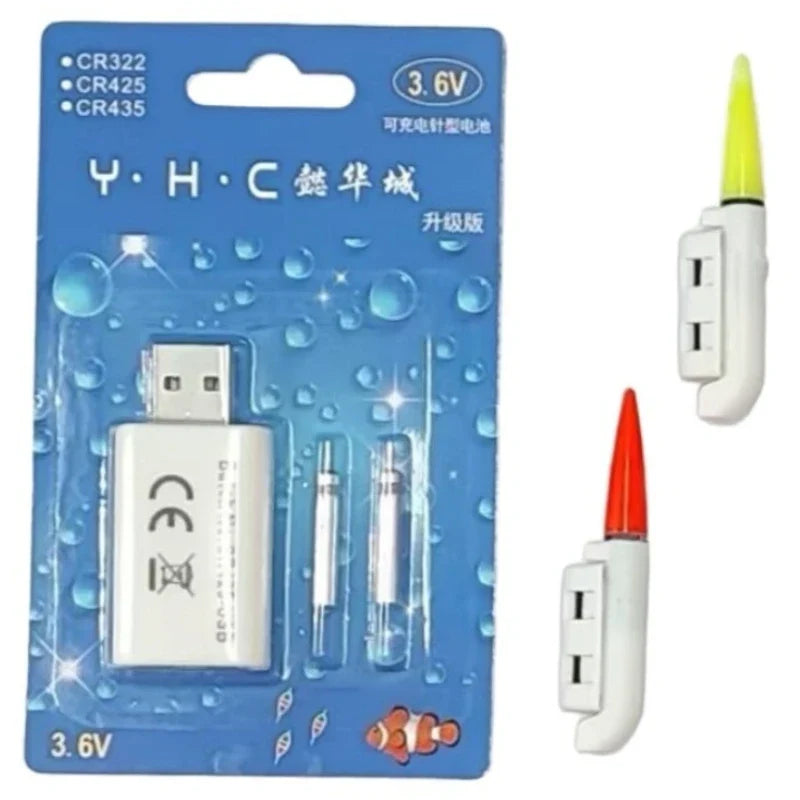 Night Fishing Float Set – 2 Bobbers + USB Charger & CR425 Batteries