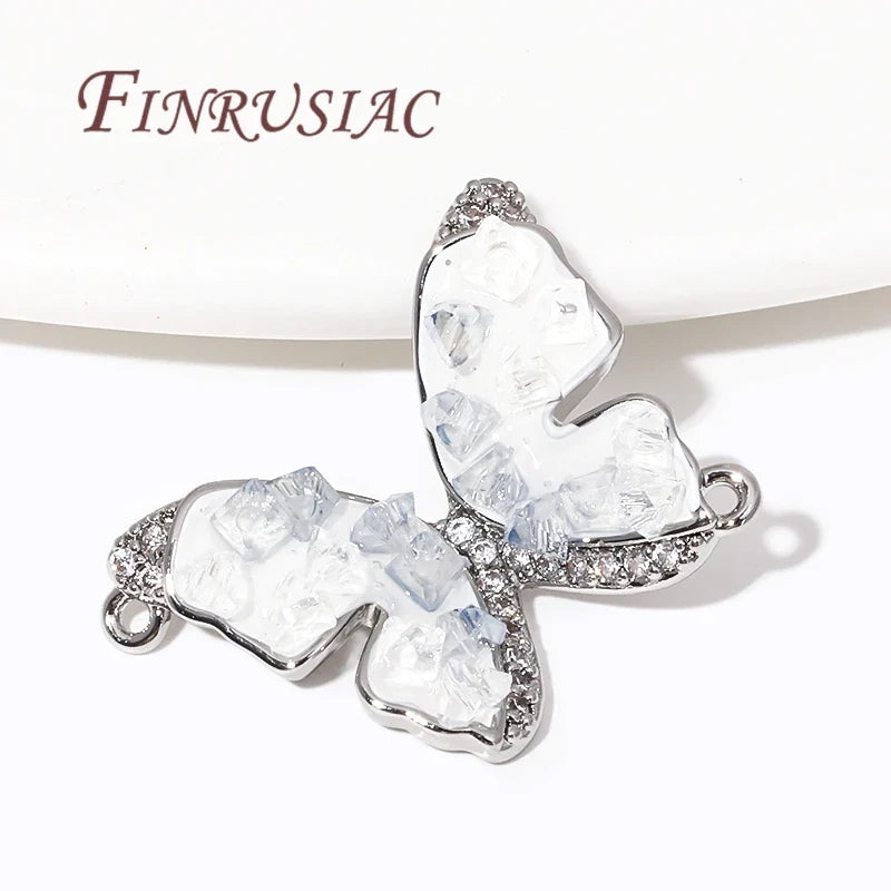 Rhodium Butterfly Zircon Charm Pendant – DIY Jewelry Connector