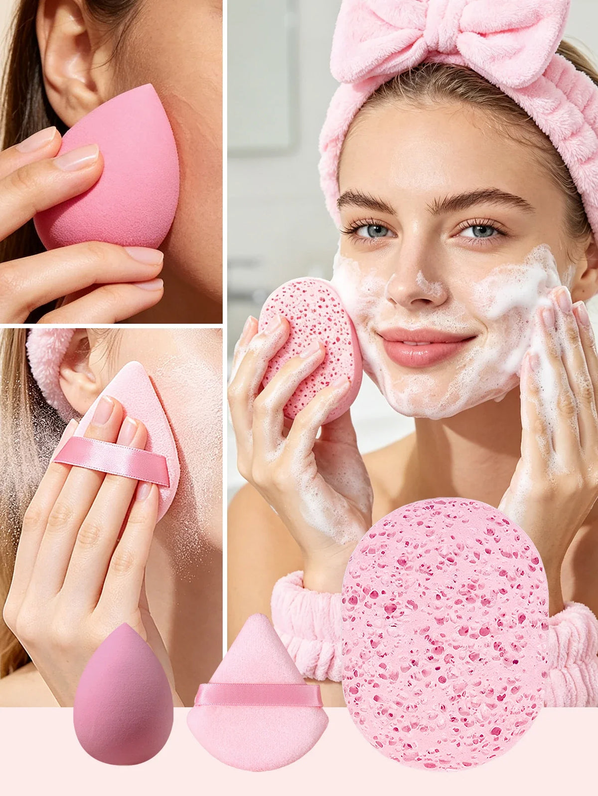 7-Piece Makeup Tool Set – Hair Band, Puffs & Facial Brush Kit