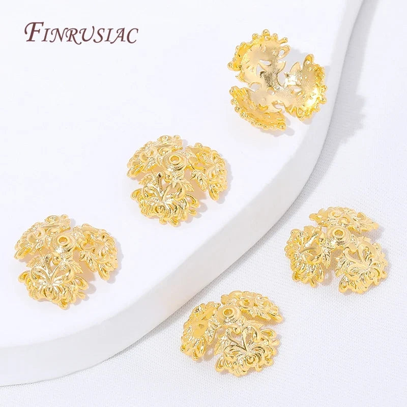 18K Gold Plated Filigree Flower Bead Caps for Jewelry Making