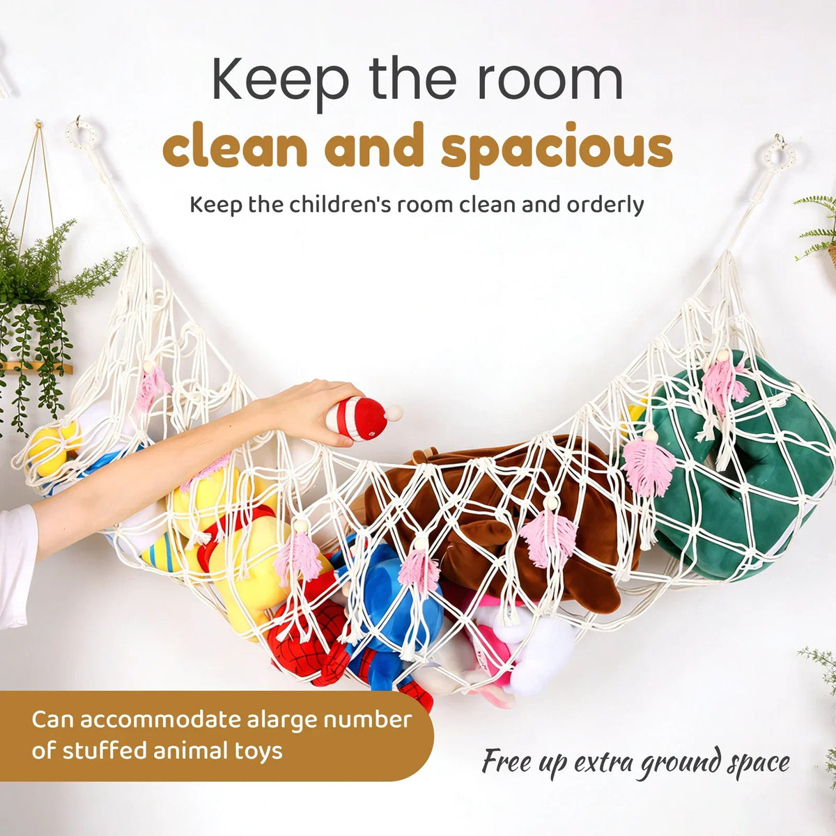 Stuffed Animal Hammock Net – Cotton Rope Toy Organizer