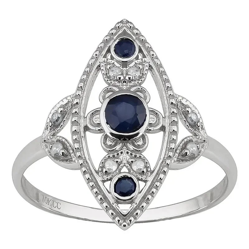 Vintage Silver Blue Zircon Ring – Antique Style | Sizes 6–10