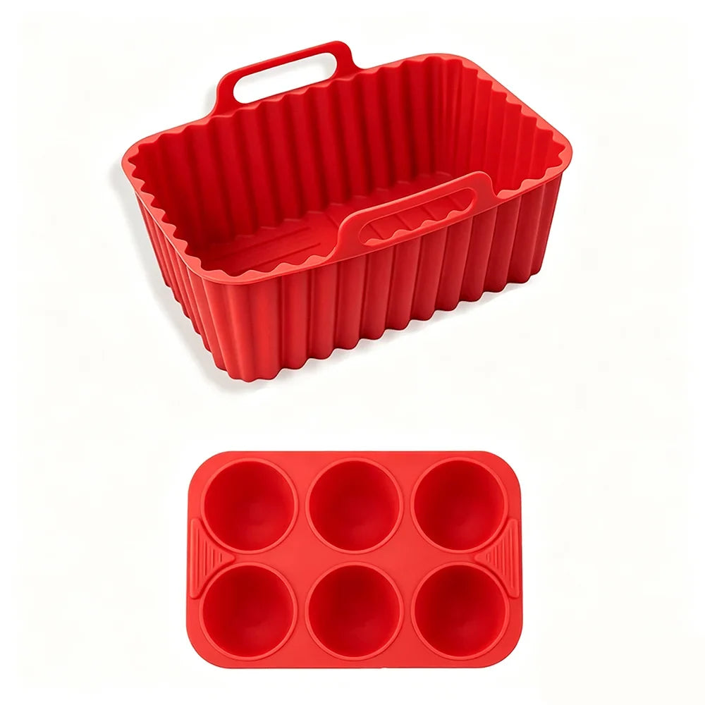 Silicone Air Fryer Pot & Muffin Cupcake Molds – 2pc Set