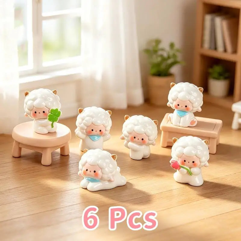 Miniature Sheep Lamb Resin Figurines Fairy Garden Ornaments 5/6Pcs