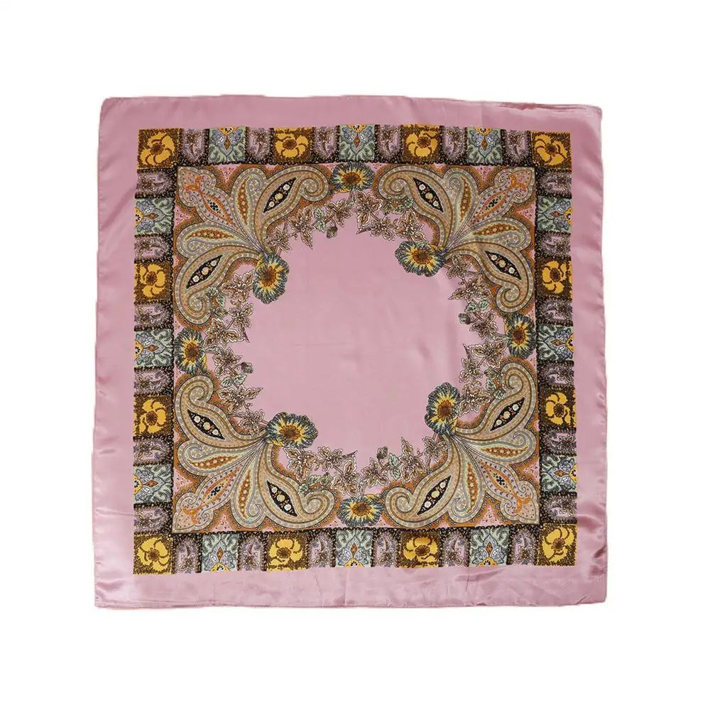 35" Vintage Faux Silk Square Scarf – Hair Bandana & Neckerchief