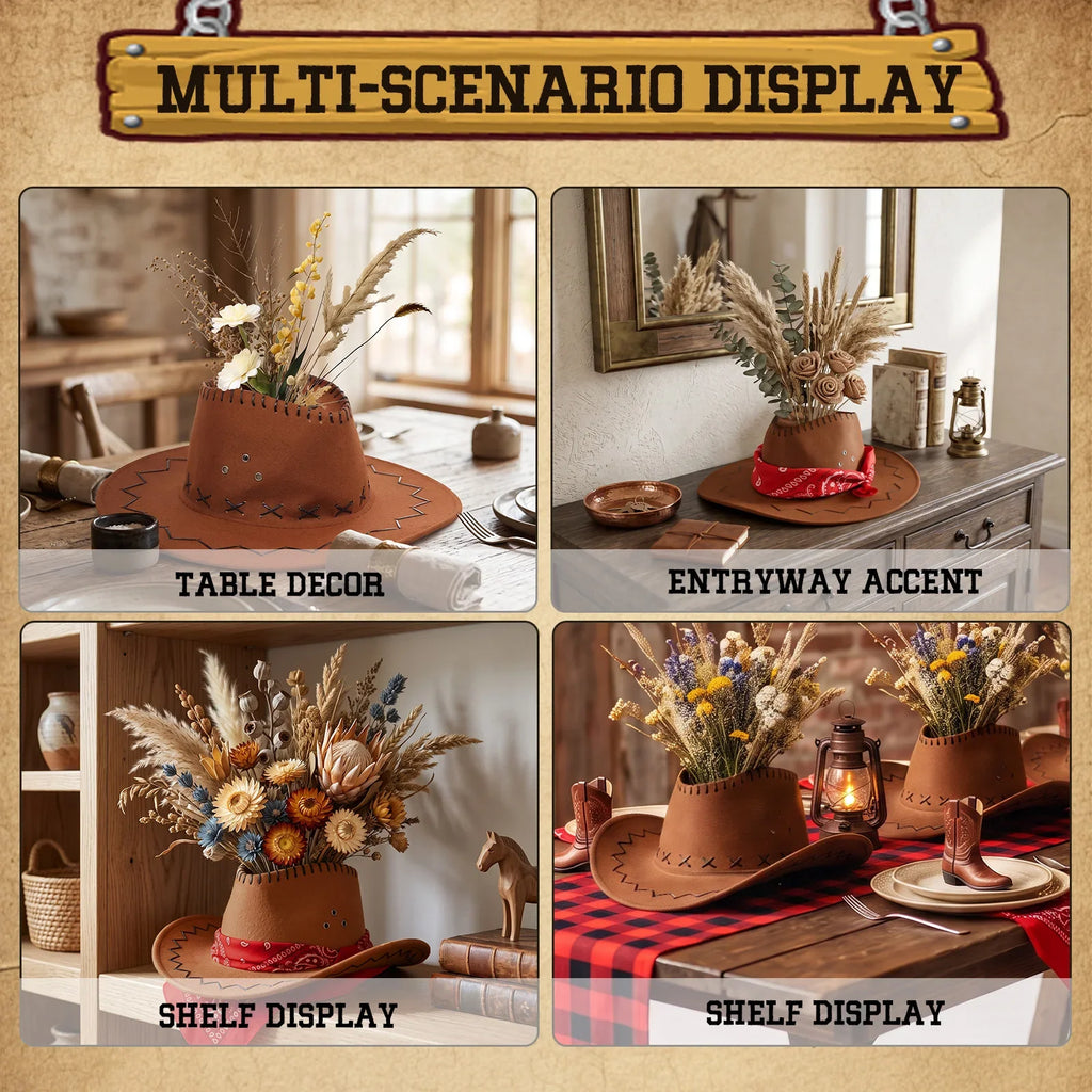 6Pcs Western Cowboy Hat Flower Vase Party Centerpiece Set